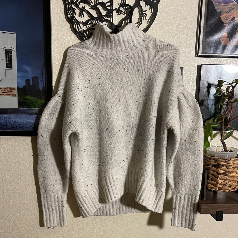 Express Women’s Speckled White and Black dotted Turtleneck Sweater